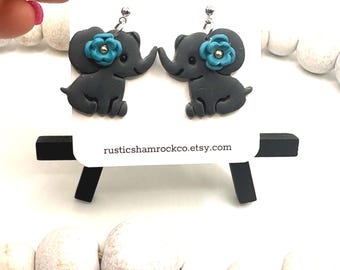Cute baby Elephants, Elephant Earrings, Elephant jewelry, Animal lover, Clay earrings