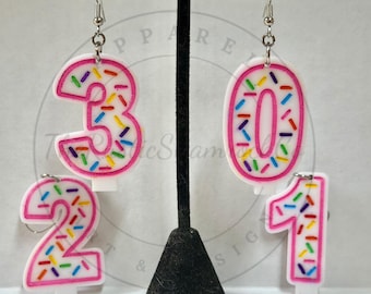 Birthday Candle Dangle Earrings, Birthday Numbered Sprinkle Candle Earring Jewelry