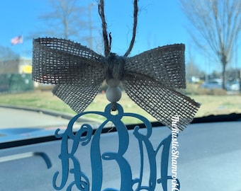 Initial car charm, wooden monogram, car charm, car ornament, initial ornament, rear view mirror charm