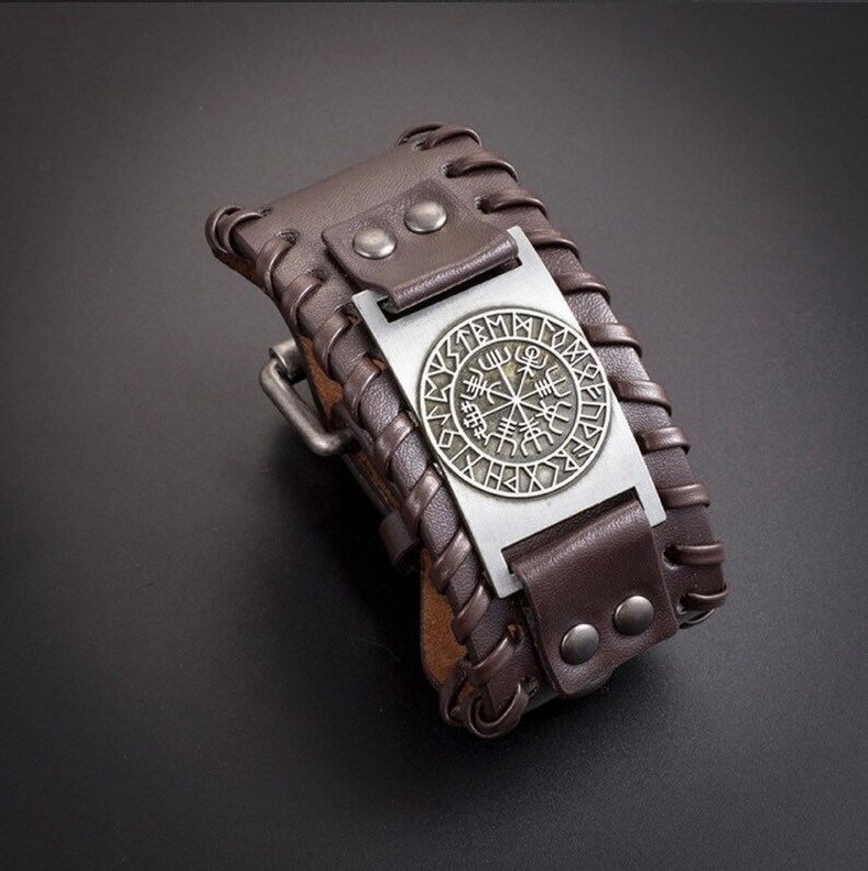 Viking Compass Bracelet Viking Compass Symbol Brown Leather Etsy