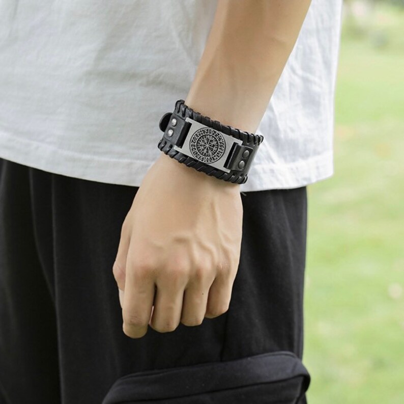 Viking Compass Bracelet Viking Compass Symbol Brown Leather Etsy