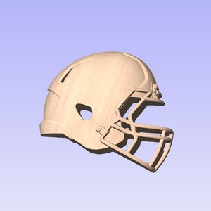 Puede incluir: Un casco de fútbol americano de madera con una máscara facial. El casco es de color marrón claro y tiene una textura de veta de madera.