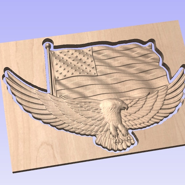 3D CNC Cut File American Flag and Flying Eagle CRV File For CNC Routers Onefinity Shapoko stl wavy flag
