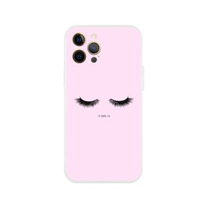 May include: A pink phone case with a white border and a black eyelash design. The text "IT GIRL <3" is printed on the case.