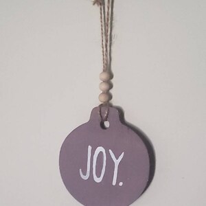 Joy! Purple wooden ornament
