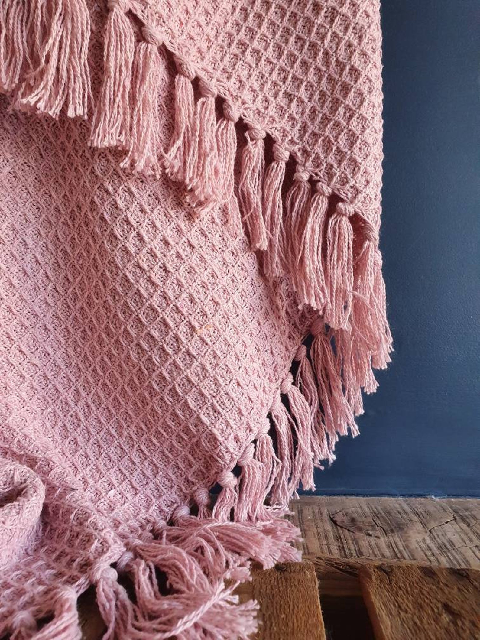 Beautiful Waffle Textured 100 Cotton Throw Blush Rose Pink Etsy