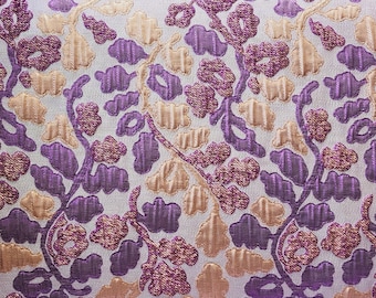 Ivory Lilac Multicored Floral Embossed Design Jacquard Brocade Fabric Leaves Branches Vines Pattern 3D Printed Sold By The Yard - STYLE 009
