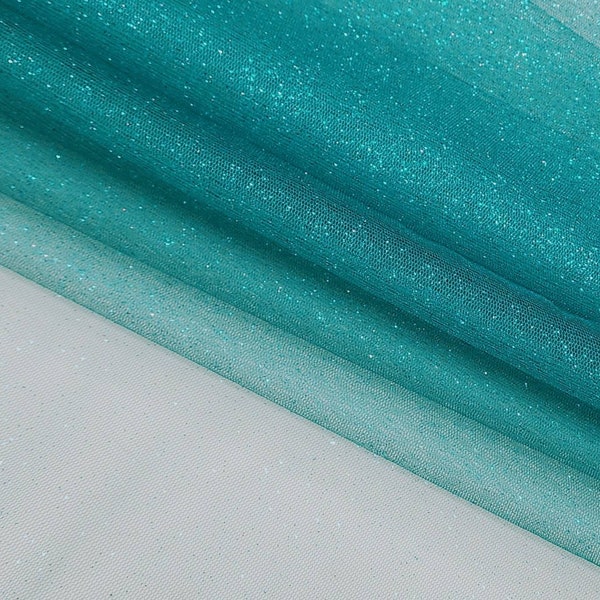 TEAL Glitter Sparkle Tulle Fabric by the yard for Gowns - Prom - Bridal - Arts - Decoration Event - Wedding - Costume - Skirts - STYLE 126