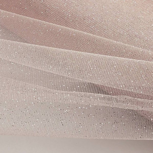 Light Blush Silver Glitter Tulle Sparkle Tulle Fabric By The Yard for Bridal Dress-Prom-Craft-Gown-DIY-Decoration Event-Wedding - STYLE 126