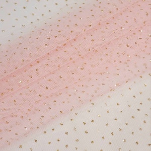 Light Pink Gold Glitter Sparkle English Netting Tulle Fabric by the Yard STYLE 171 image 3