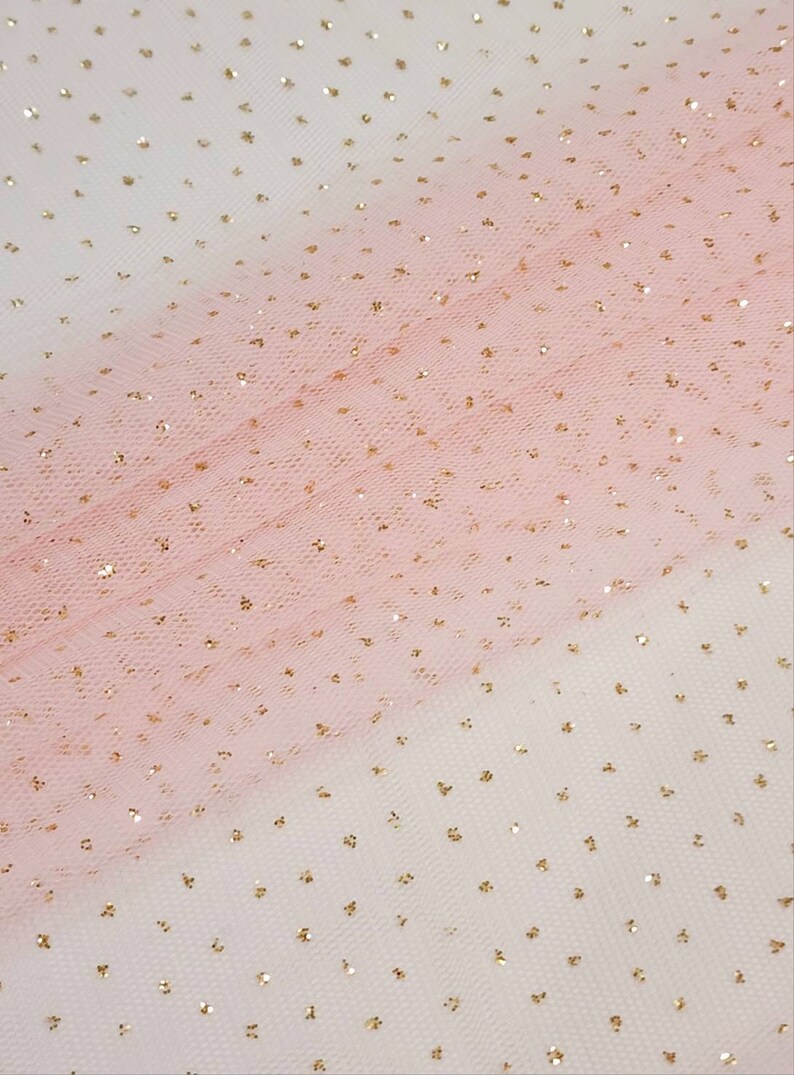 Light Pink Gold Glitter Sparkle English Netting Tulle Fabric by the Yard STYLE 171 image 3