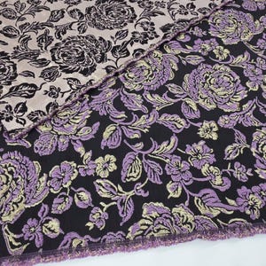 Black Lilac Gold Floral Jacquard Brocade Designer Fabric by the yard for Dress Gowns Event Decor Couture Wedding Cape Garments - STYLE 300