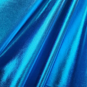 Turquoise Blue 4-Way Stretch Metallic Foil Fabric by the Yard Foil Spandex Lame Fabric All Over Foil on Stretch Knit 58/60&quot; Wide - STYLE 013
