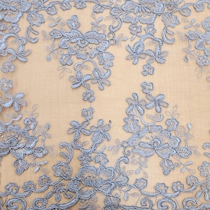 Silver Floral Embroidery Trim on mesh Lace Fabric by the yard - Scalloped - Trimming - 11 inches lace Trim - Narrow Lace - STYLE 261