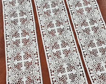 Marian Lace White Liturgical Trim Ending Fabric by the Yard Lace Insertion Cross JHS 4" Prayer Table Altar Decor Vestment Sleeves STYLE 032