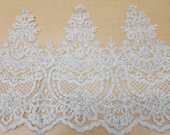Light Ivory Lace Trim Fabric - Off White Floral Scalloped Bridal Wedding Veil Lace Trimming 12 " 8.5" Lace Fabric By The Yard - Style 221