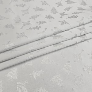 White Silver Christmas Tree Design on Brocade Fabric by the yard for Decorations - Arts - Church - Home - Altar - Liturgical - STYLE 284
