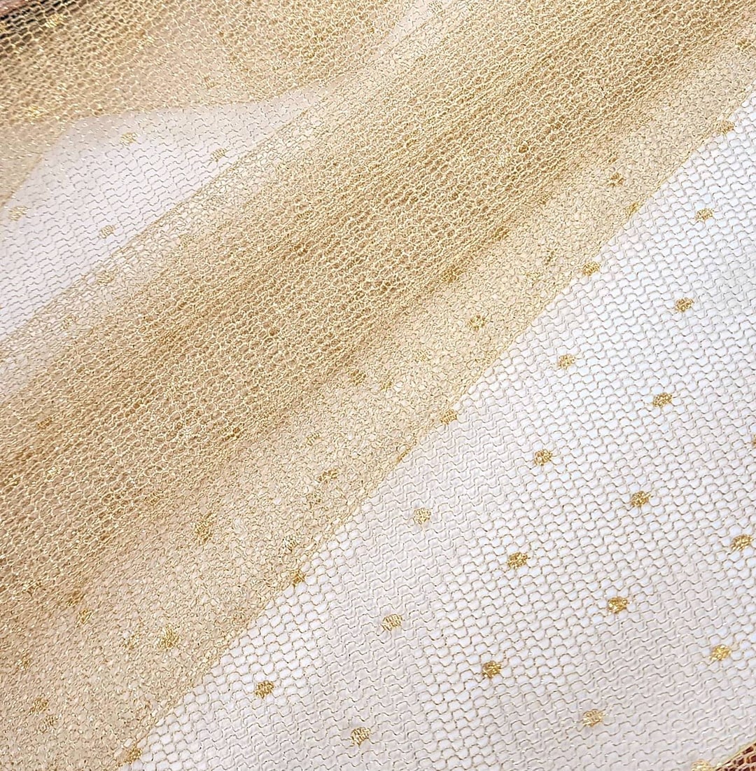 Light Gold Metallic Polka Dots Netting Fabric by the Yard Shimmer