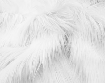 White Long Pile Soft Faux Fur Fabric Shag Shaggy Material by Yard for Crafts Fursuit Cosplay Costume Photo Prop Throw Pillow Decor STYLE 184
