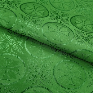 Emerald Green Liturgical Cross Brocade Fabric by the Yard Religious Church Ecclesiastical Jacquard for Vestments Apron Chalice - STYLE 262