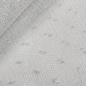 Silver Metallic Polka Dots Netting Fabric by the yard- Shimmer- Sparkle- Stretch- Nylon Tulle- Gown- Bridal Dress- Bridesmaid- Style 244