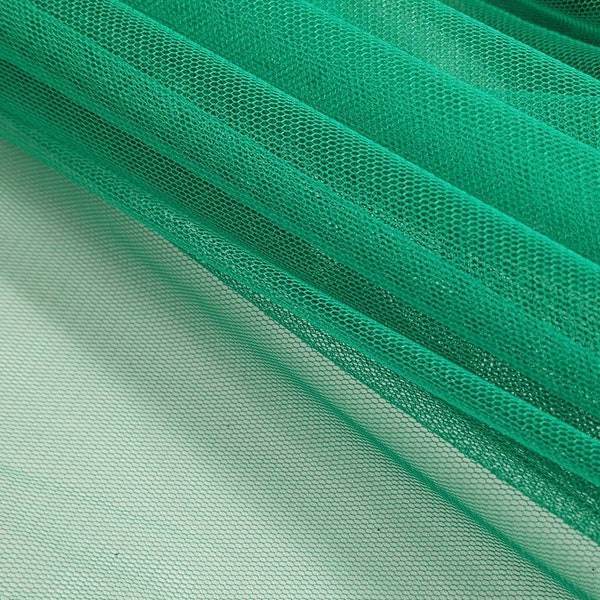 Emerald Green English Netting Fabric by the yard for Gowns - Stretch Netting - Lightweight - Bridal & Veils - Party - Couture - Style 100