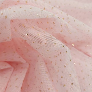 Light Pink Gold Glitter Sparkle English Netting Tulle Fabric by the Yard STYLE 171 image 1