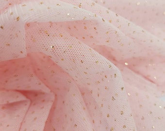 Light Pink Gold Glitter Sparkle English Netting Tulle Fabric by the Yard - STYLE 171