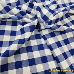 Royal Blue & White 1&quot; Big Checkered Gingham Buffalo Pattern Poly Poplin 58/60&quot; Wide Fabric by the Yard - STYLE 119