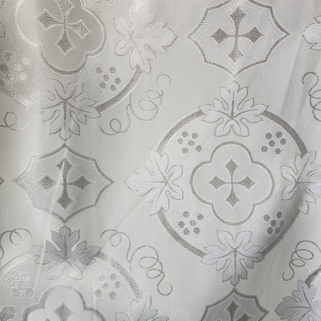 White Silver Liturgical Jacquard Cross Brocade Fabric by the Yard ...