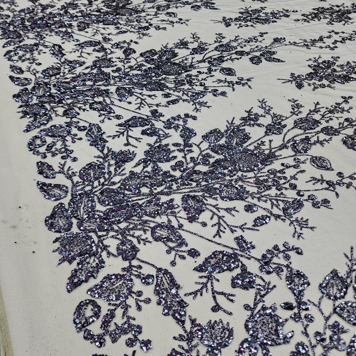 Navy Blue Floral Glitter Sparkle Design on Mesh Lace Fabric by the Yard ...
