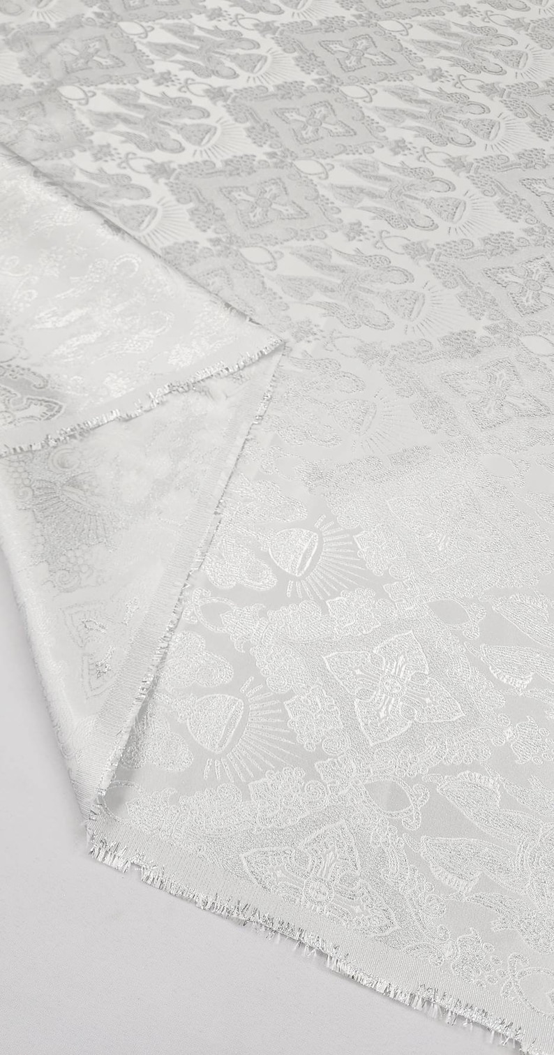 White Silver Liturgical Brocade Jacquard Fabric by the Yard for Church ...