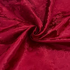 Dunkelroter Polyester-Jacquard-Brokat-Satinstoff mit Blumenmuster, Meterware für Kleider, Abschlussball, Dekoration, Kleidung, Kostüm, Basteln, Event, Blusen – STY 316