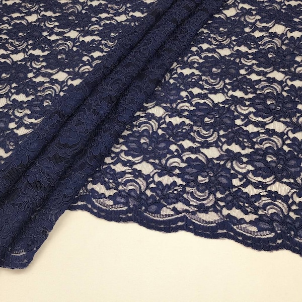 Navy Blue Corded Floral Alencon Lace fabric By The Yard for Bridal - Gown - Wedding - Bridesmaid - Formal Dress -Prom - STYLE 105