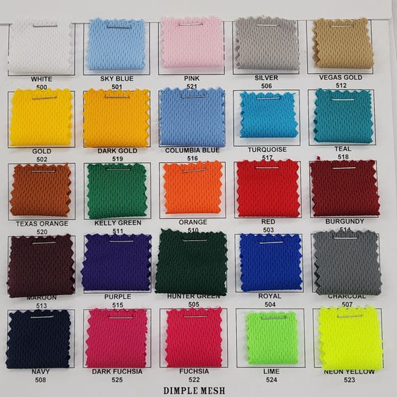 Dimple Sports Mesh Knit Fabric by the Yard & Bolt, Dimple Mesh Jersey Fabric Ideal for Uniforms, Active Tops, 33 Colors Available STYLE 326