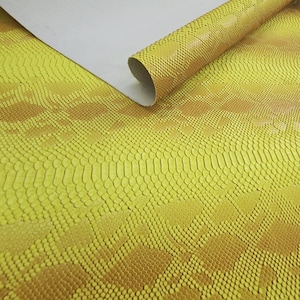 Yellow Gold Snake Faux Leather Upholstery Viper Snake Skin Texture Fake Leather Material PVC Vinyl Fabric by Yard for Bags Covers STYLE 147