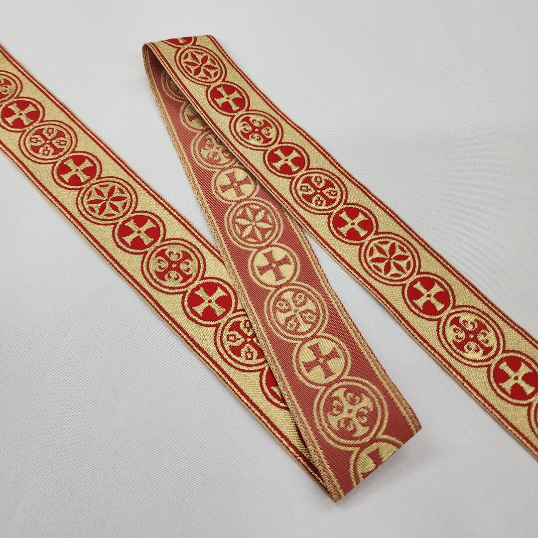 Red Gold Liturgical Ribbon 2inches Wide Trim Lace Fabric Religious ...