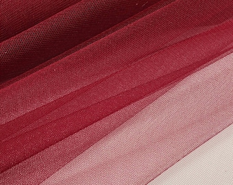 Burgundy Medium Shiny Cristal Tulle Fabric - Sheer Solid Plain Netting Fabric - Wedding Tulle Fabric by the Yard for Gowns - STYLE 149