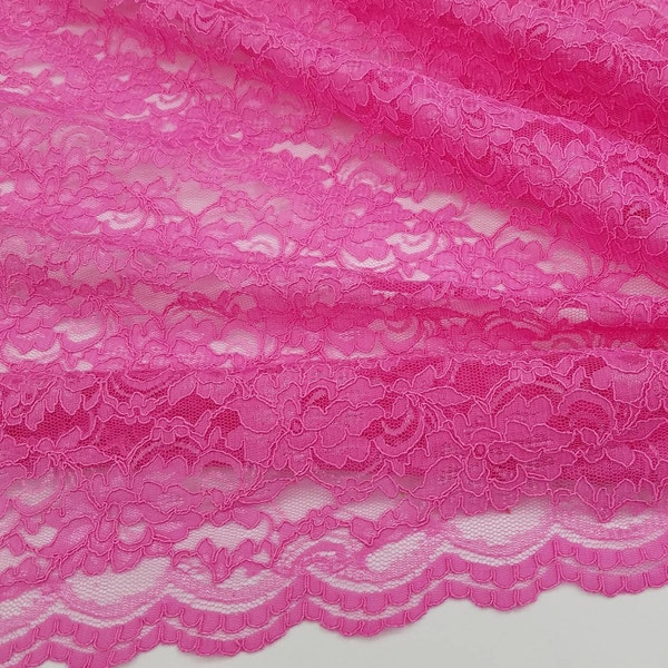 HOT PINK Corded Floral Alencon Lace fabric By The Yard for Bridal - Gown - Wedding - Bridesmaid - Formal Dress -Prom - STYLE 105