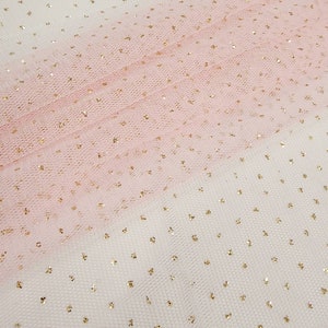 Light Pink Gold Glitter Sparkle English Netting Tulle Fabric by the Yard STYLE 171 image 9