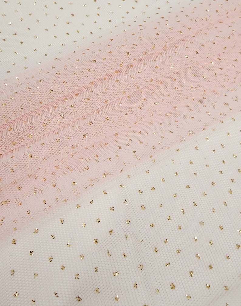 Light Pink Gold Glitter Sparkle English Netting Tulle Fabric by the Yard STYLE 171 image 9