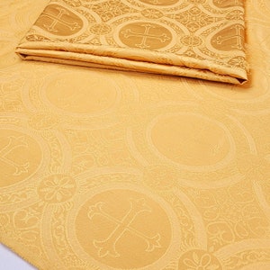 Antique Gold Liturgical Brocade Jacquard Fabric Religious Ecclesiastical Church Cross Vestment Altar Clergy Apron Home Decor - STYLE 121