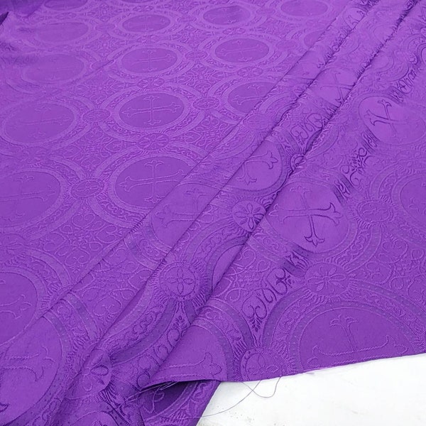 Purple Liturgical Fabric Religious Jacquard Brocade Vestment Events Decor Cross Church Clergy Apron Ecclesiastical Stole Alb - STYLE 121