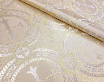 Tessuto metallico con croce liturgica avorio e oro, broccato religioso, jacquard, grembiule ecclesiastico per clero, decorazione per eventi fai da te, stile 120.