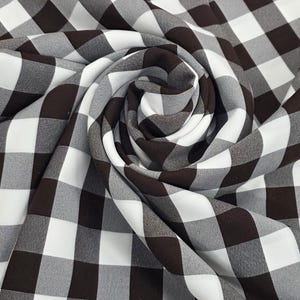 White Brown Farmhouse Gingham Tablecloth Fabric 60" Wide Kitchen Decor 1" Big Checkered Gingham Buffalo Pattern Poly Poplin - STYLE 119