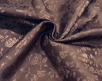 Dark Brown Polyester Floral Jacquard Satin Fabric by the yard for Gowns Wedding Home Decor Events Clothes Costumes Crafts Cosplay STYLE 316