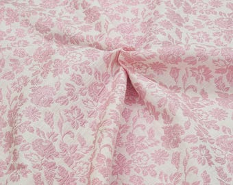 Ivory Pink Brocade Fabric Metallic Crinkle Jacquard for Dress Floral Pattern Fabric by the yard for Costume Gowns Couture Sewing STYLE 026