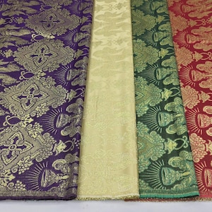 4 kleuren metallic liturgische brokaat jacquardstof per meter voor kerkdecoratie, kerkelijk religieus kruis, hostiebekers, tafelloper, STIJL 225 afbeelding 2