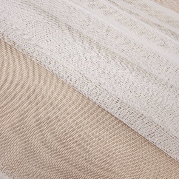 LIGHT IVORY English Netting Fabric by the yard - Stretch Netting for Dress - Bridal & Veils - Gowns - Party - Prom - Couture - Style 100