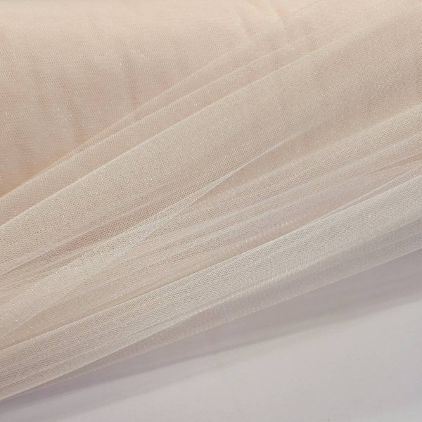 CHAMPAGNE Premium Cristal Shiny Tulle Fabric - 2 Way Stretch Mesh - 60" Wide - Shimmer Fabric by the Yard for Gown, Veils, Wedding - 0149